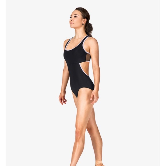 MARIIA Black and Lilac Tank Leotard with Mesh Cut Out - Picture 1 of 6